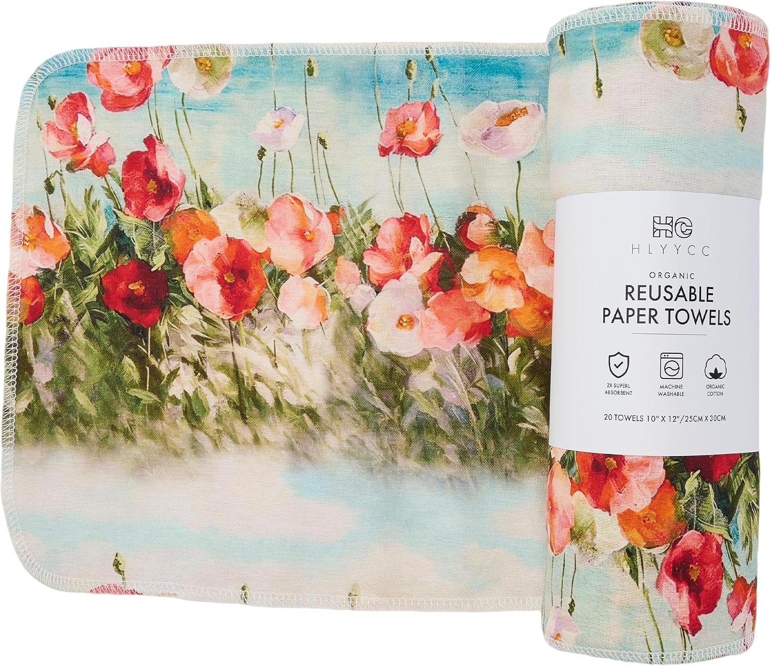 Reusable Paper Towel Rolls 20 Pack,Washable Napkin Cloth Value Set of 4 Colors 20 Pack of Paperless Towel-100% Cotton, Super Soft, Absorbent Made to Last (Fresh Flowers, 9.84 * 11.8)