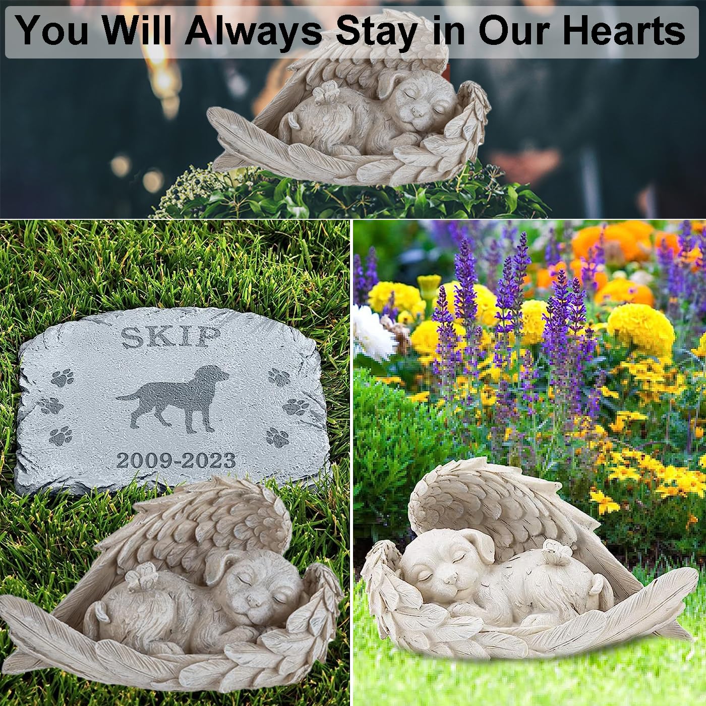 Statua a forma di angelo per cani/gatto, con ali d'angelo, Statua Commemorativa Statua di Cane Gatto Angelo Dormiente in Resina, pietra commemorativa per la casa, il giardino, il cortile (Grande cane)