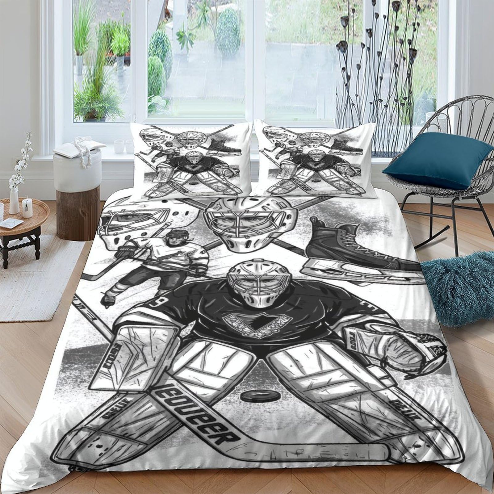 Ctjqhvkz Style-1 3D Printed Hockey Goalie Fitted Sheet Microfiber Black White Sports Bed Cover For Bedroom Dorm Easy Care Mattress Protector Single（135X200cm）