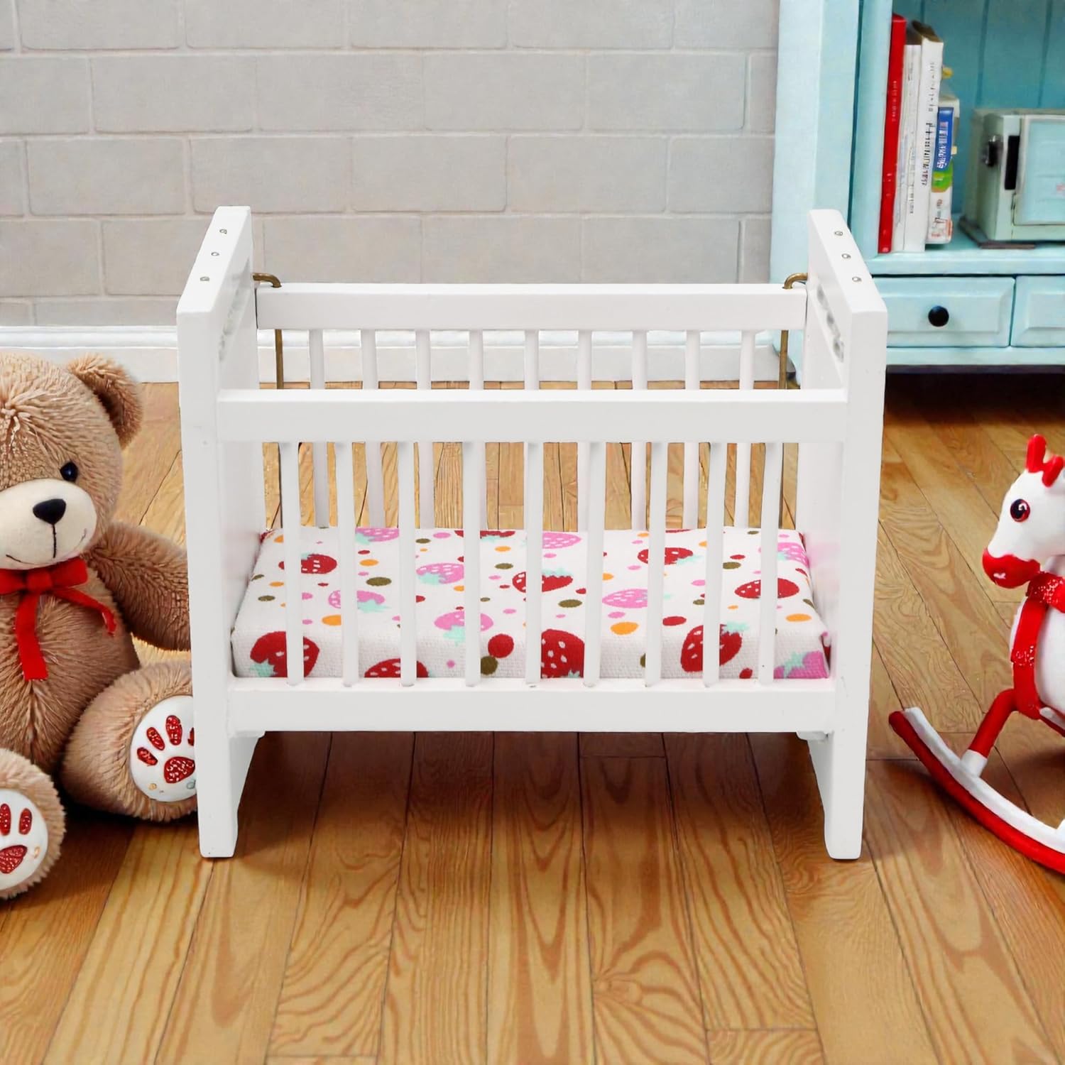 1/12 Miniature Wooden Doll Crib Mini Bed for Dollhouse Bedroom Furniture - Image 7