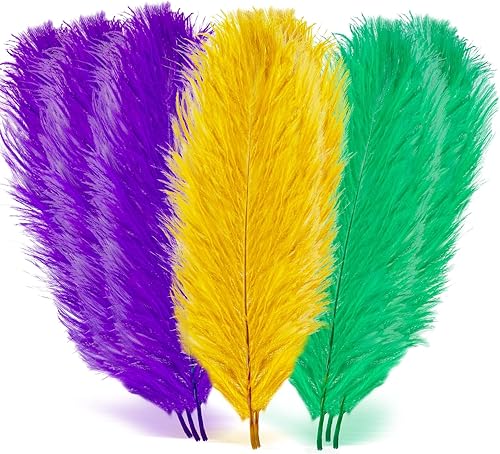 18 plumas de Mardi Gras para manualidades de 10 a 12 pulgadas, plumas naturales de color verde, dorado, morado, a granel para manualidades,