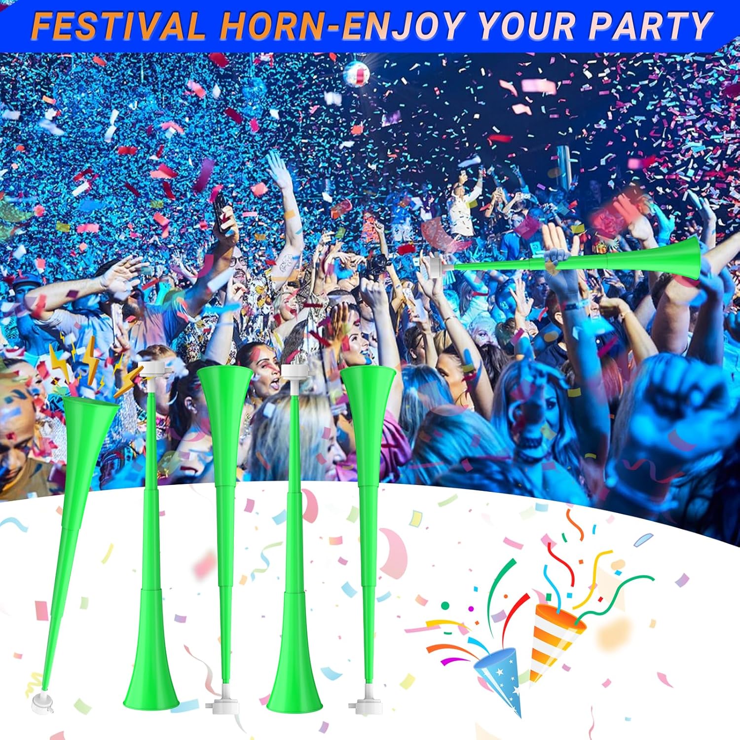 Collapsible Stadium Horn 24 Inch Vuvuzela Plastic Trumpet Blow Horns Noisemakers Loud Sound Soccer Cheer Horn for Sporting Events Graduation Games School Party Supplies Favors Accessories