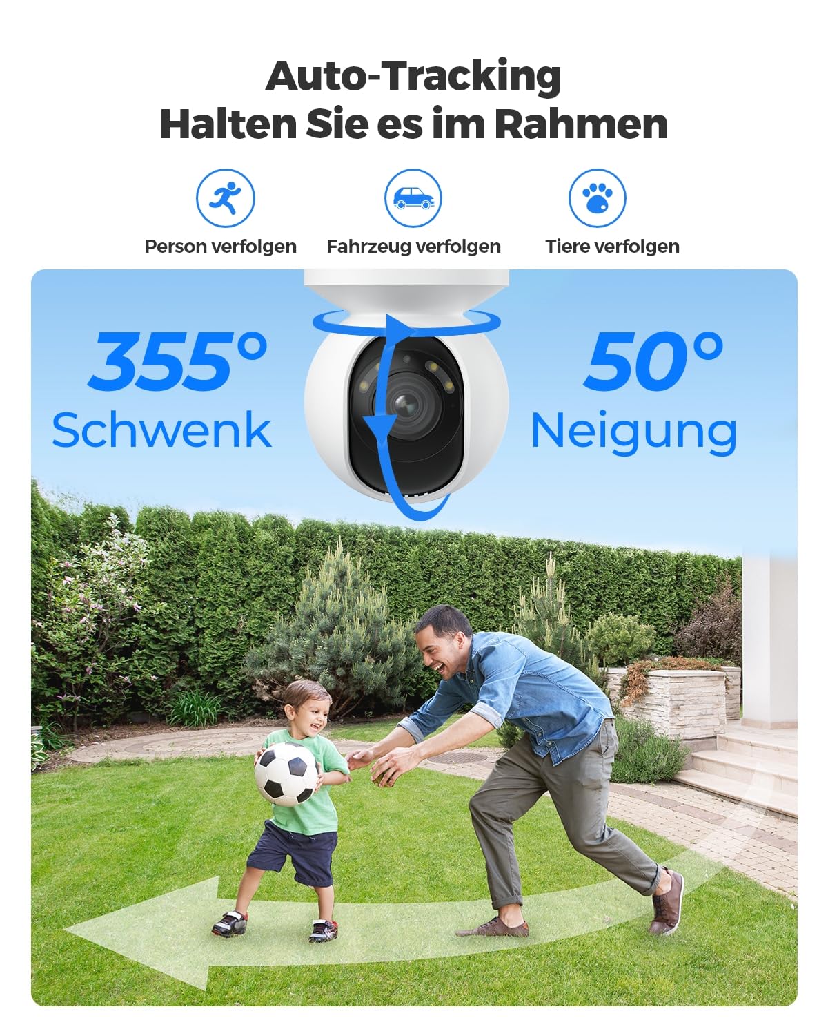 Reolink 4K PTZ PoE Überwachungskamera Aussen, 3X Optischem Zoom, Kamera Outdoor mit Personen-/Fahrzeug-/Tiererkennung, Automatischer Verfolgung, Zwei-Wege-Audio, Farbnachtsicht, E1 Outdoor PoE