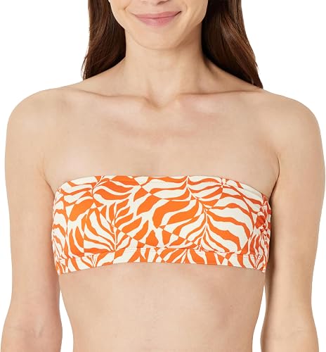Amazon Essentials Women's Bandeau Swim Top, Rust Orange Abst
