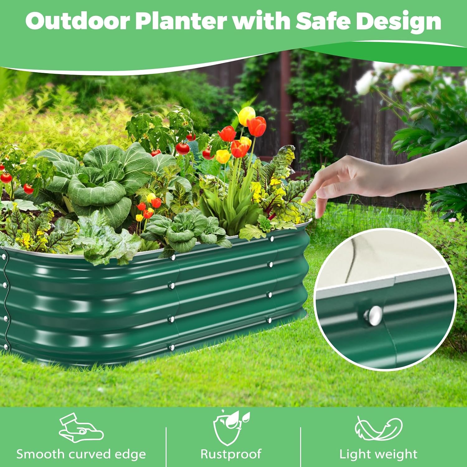 Galvanized Raised Garden Bed, 4x4x1ft Garden Planter Bed Outdoor, Heavy Duty Rustproof Steel Raised Bed Kit for Gardening Vegetables Fruits Flowers Grow Green