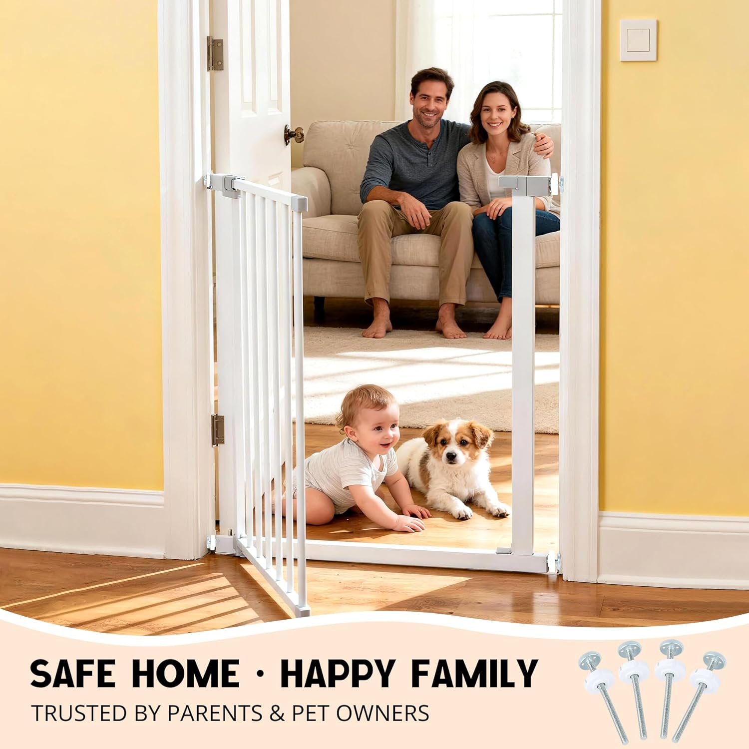 4 Pack Baby Gate Replacement Parts – 8MM White Threaded Spindle Rods for Pressure Mounted Baby & Pet Gates, Universal M8 Bolts Kit, 12CM Extra Long Extension Hardware