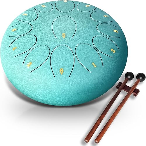 REGIS Steel Tongue Drum 12 Inch 13 Notes C Major – Handpan Drum Percussion Instrument for Adults, Beginner Friendly Music Gift with Mallets, Music Book & Carry Bag (malachite)