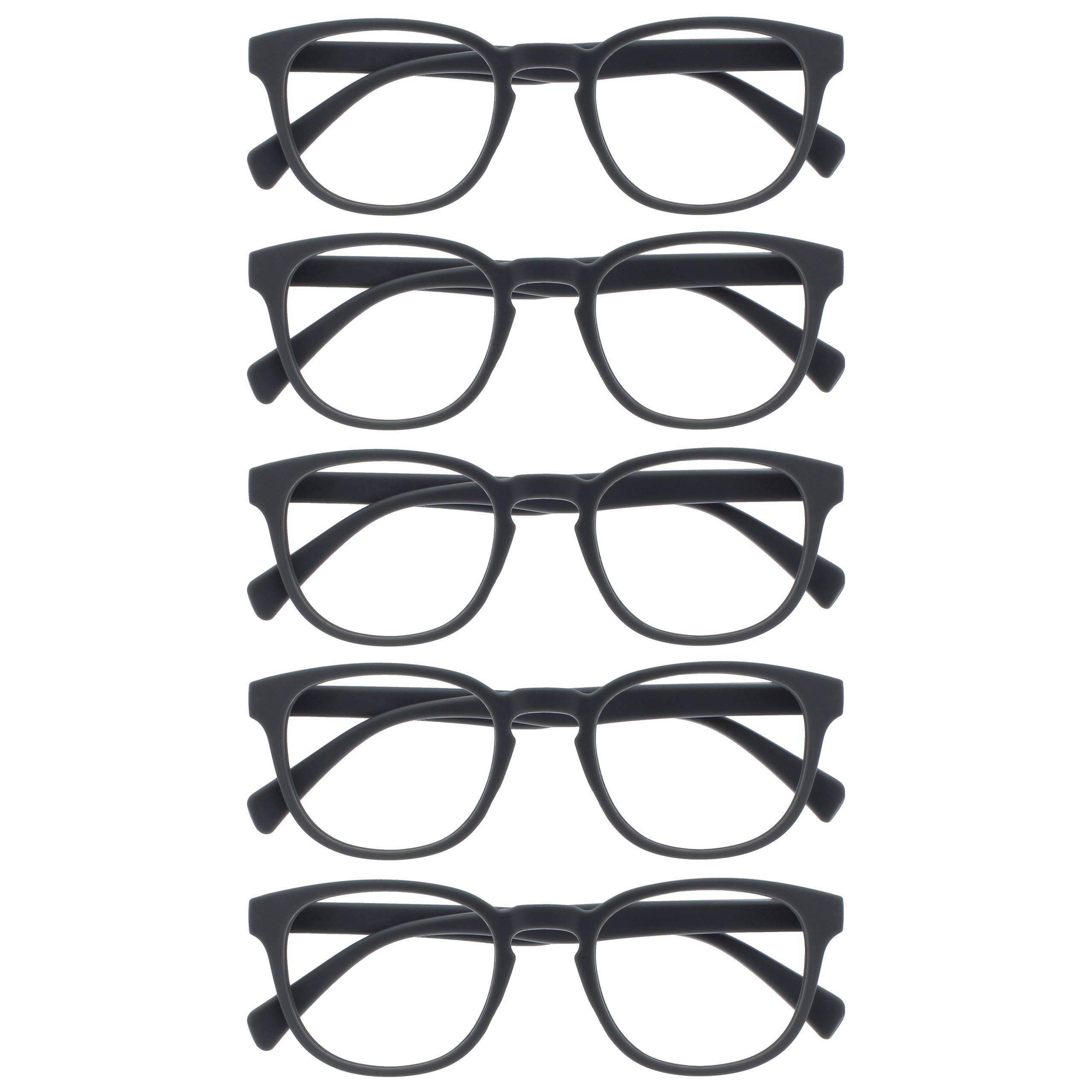 OPULIZE POP Reading Glasses for Women Men,Scratch Resistant Round Matt Frame with Spring Hinges, Grey +1.00 (Pack of 5)