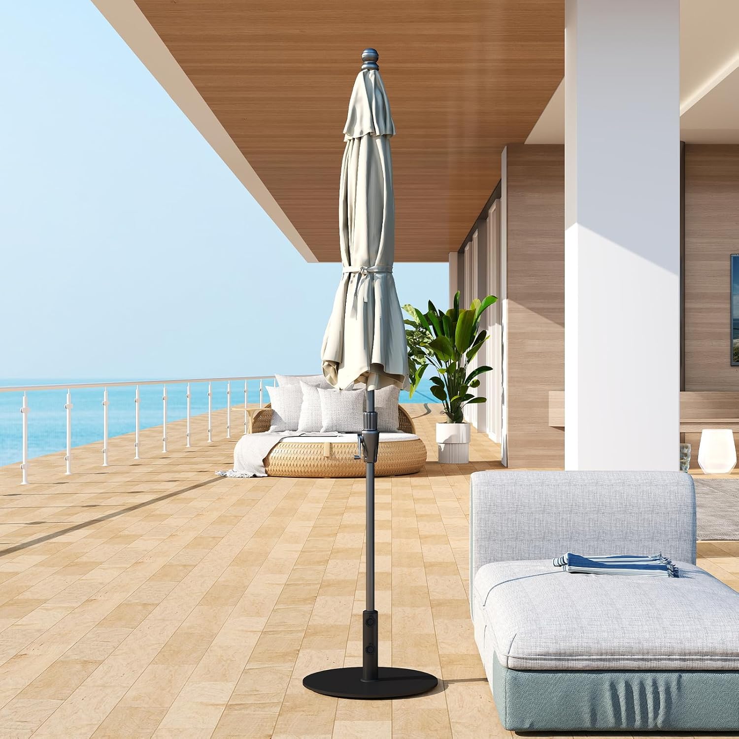 C-Hopetree 44 lb Round Steel Plate Patio Umbrella Base, Heavy Duty Stand Weight with 4 Anti-Slip Pads for Outdoor Market Table Umbrella, Black