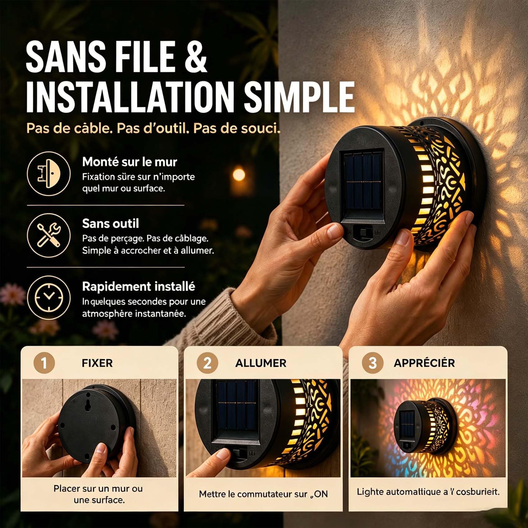 Leyof Fleur De Lumiere Solaire Murale, Lampe Solaire Murale Exterieur, Fleur De Lumiere Solaires, 7 Couleurs Lanterne Solaire Jardin,Ip65, Pour Jardin, Terrasse, ClôTure, ExtéRieur (2PC-A)