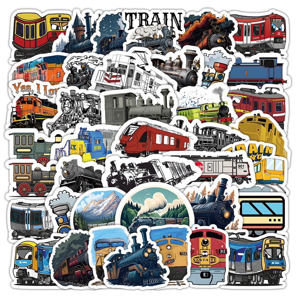 Serhuque A-60Pcs Cool Train Stickers For Laptop Water Bottle Hydro Flask Phone Bike Motorcycle Luggage Skateboard Car Bumper, Aesthetic Railway Travel Decals 60Pcs