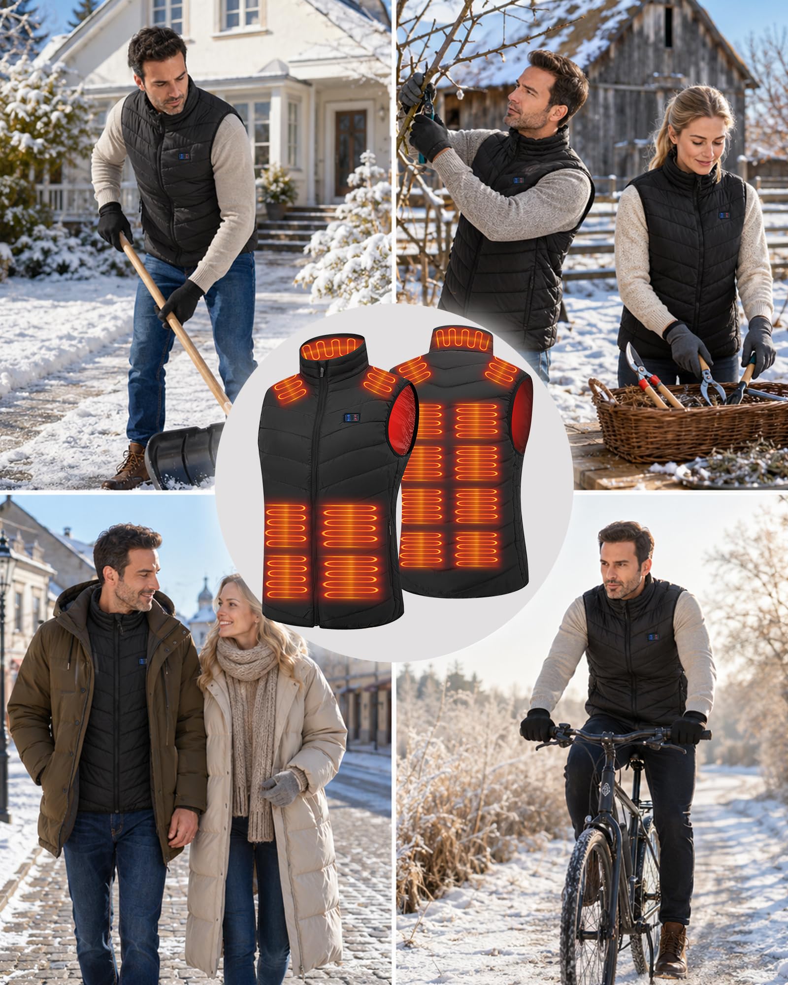 Beheizbare Weste für Damen und Herren, Beheiztes Gilet mit 15 Heizpads, beheizter Körperwärmer für Outdoor-Arbeiten,Geschenk für Weihnachten und Erntedankfest (Akku nicht enthalten