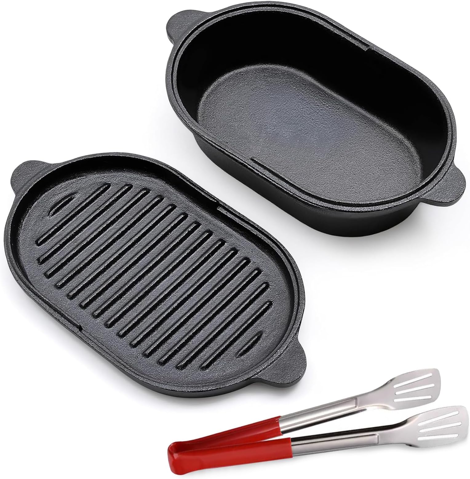 2-in-1 Cast Iron Pot Oval 23 cm - 2 L Bread Baking Pot Roasting Pot with Lid for Bread Baking, Cast Iron Pot Baked Goods, Stew
