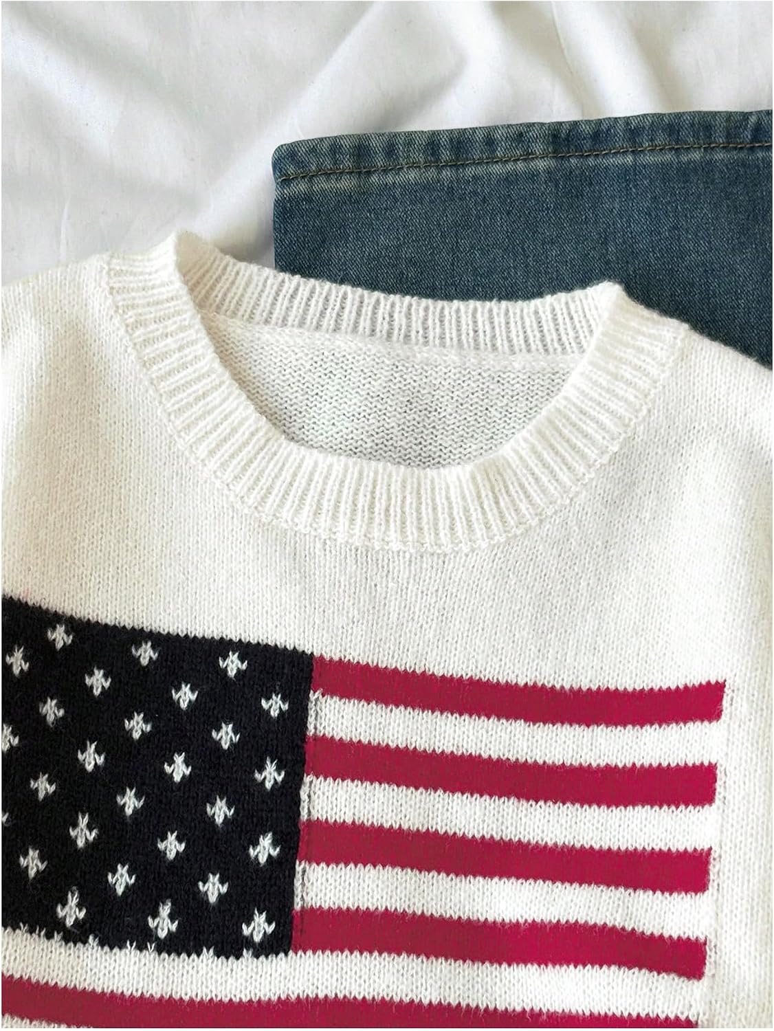 SOLY HUX Girl's American Flag Sweater Crewneck Long Sleeve Knit Tops