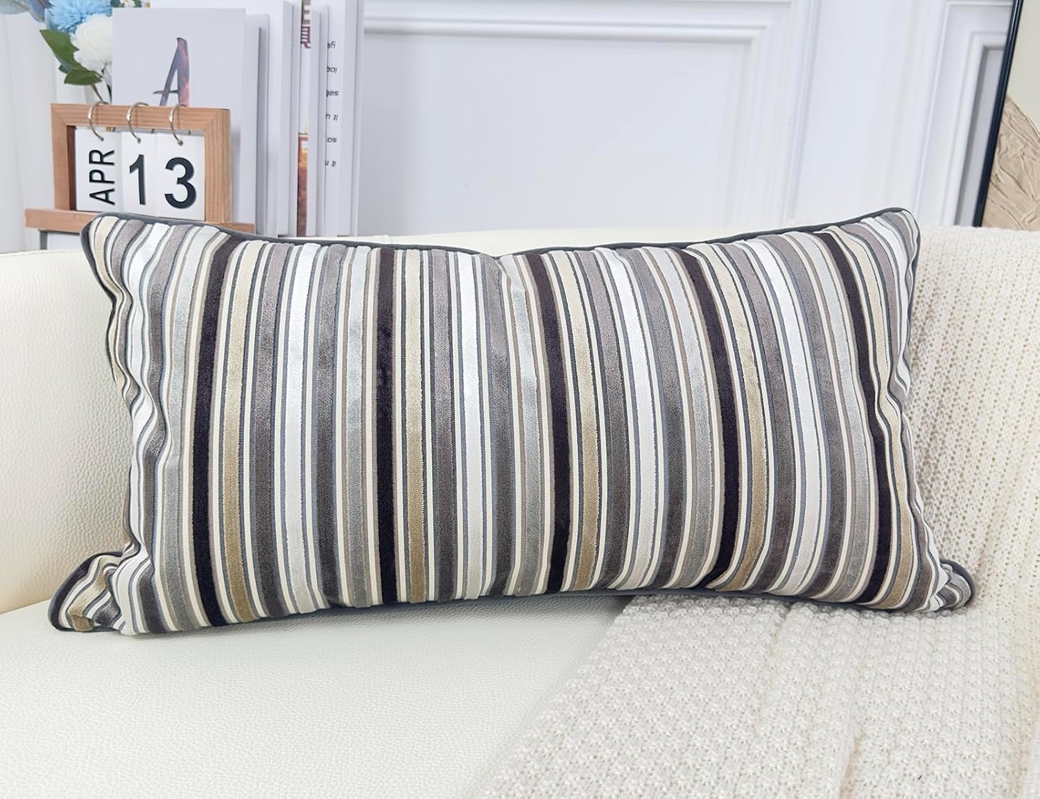 PANOD Modern Long Lumbar Throw Pillow Cover 14 x 24,Luxury Soft Velvet Pile Long Lumbar Throw Pillow for Bed Sofa Couch Livingroom Farmhouse,Black and White Decorative Boho Long Lumbar Pillow Case