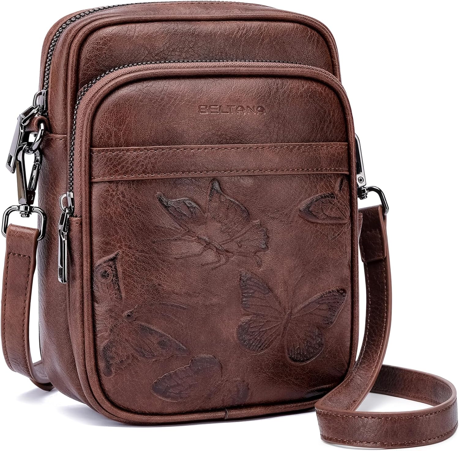 BELTANA Small Crossbody Bags for Women, Butterfly Vegan Leather Cell Phone Bag Trendy Wallet Purse with RFID Card Slots | Triple compartment, Adjustable strap, Smooth zipper, Gifts for women