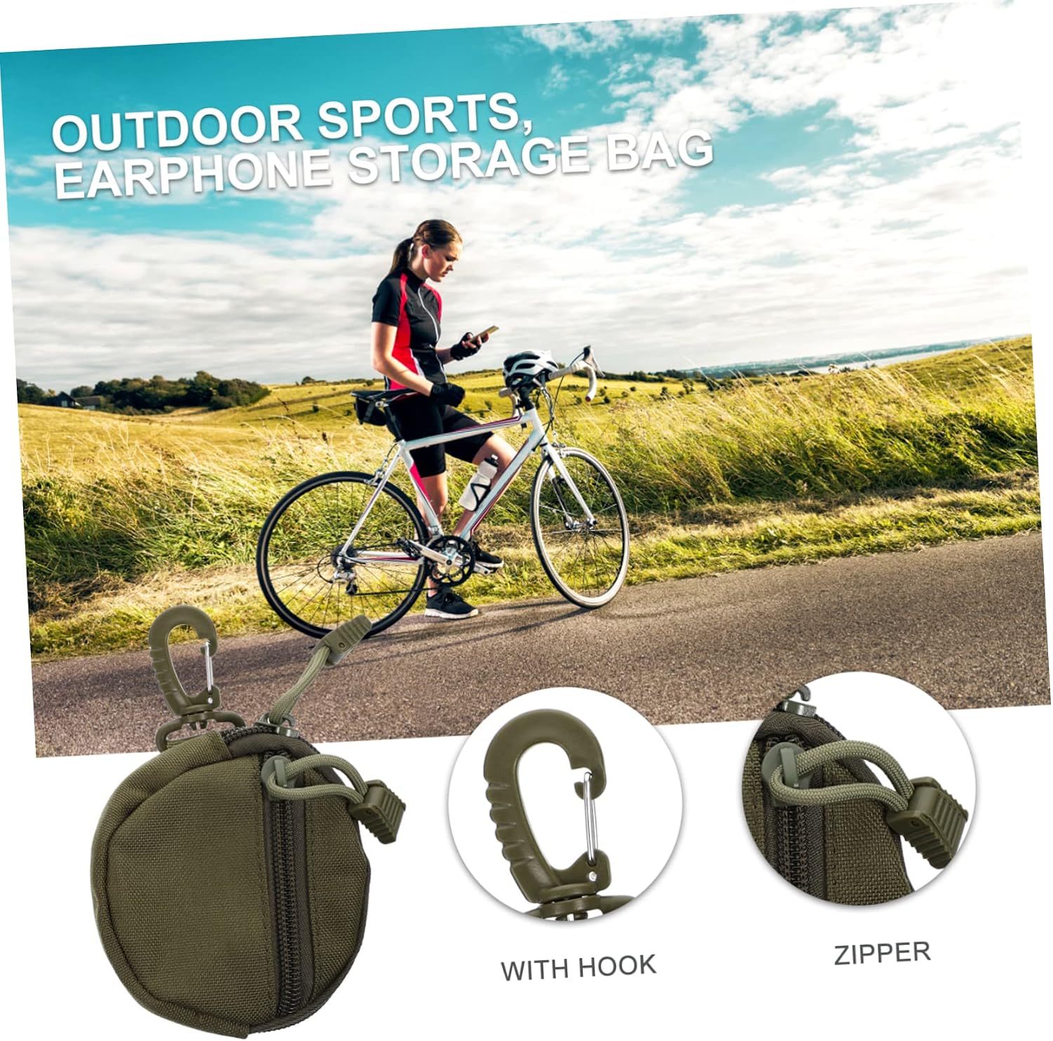 HANABASS Polyester Change Purse with Zipper Multi-purpose Outdoor Storage Bag for Coins Cash Headphones and Keys Lightweight Portable Pouch Green for Sports and Travel