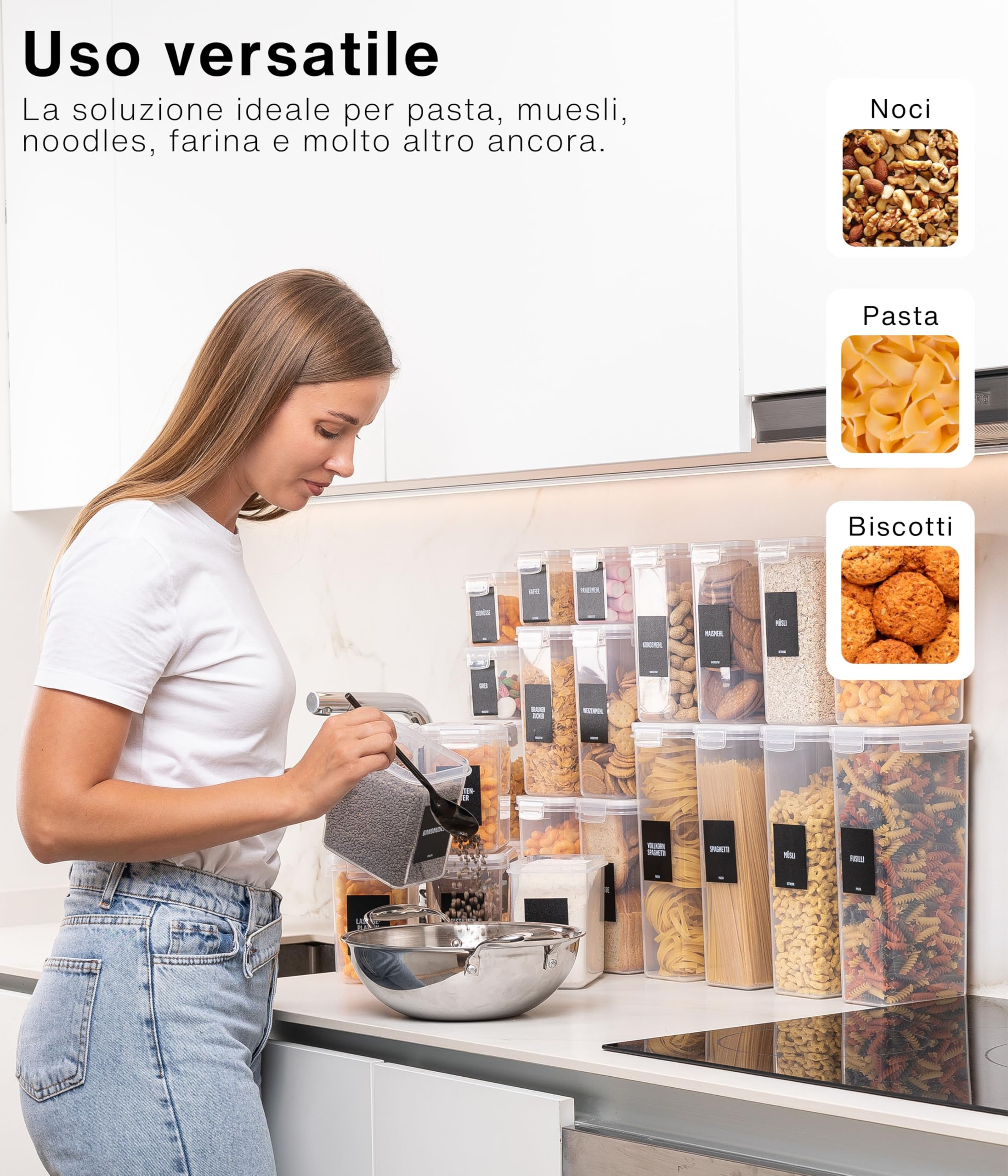 Deco haus Contenitori Ermetici per Alimenti - Contenitori Ermetici Alimentari Plastica con Coperchio per Alimenti Set - Barattoli di Plastica Non BPA - Usi in Cucina - Set di 24