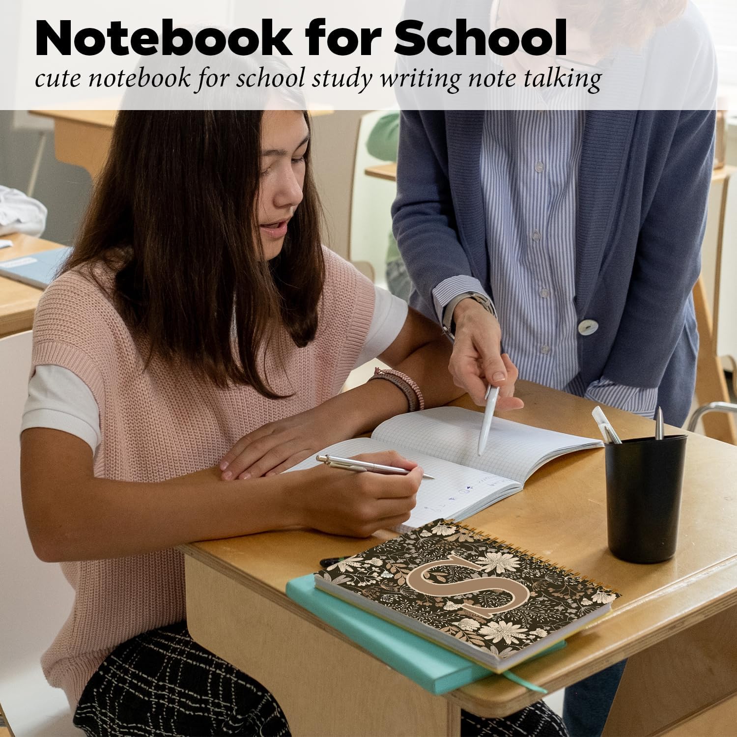 Initial S Personalized Journal Notebook, Boho Floral Journaling Notebooks for Women Girls, Costom Monogrammed Gifts for Women Mom Girls Friends, Letter Spiral Notebook, 5.5x8.3 - Image 3