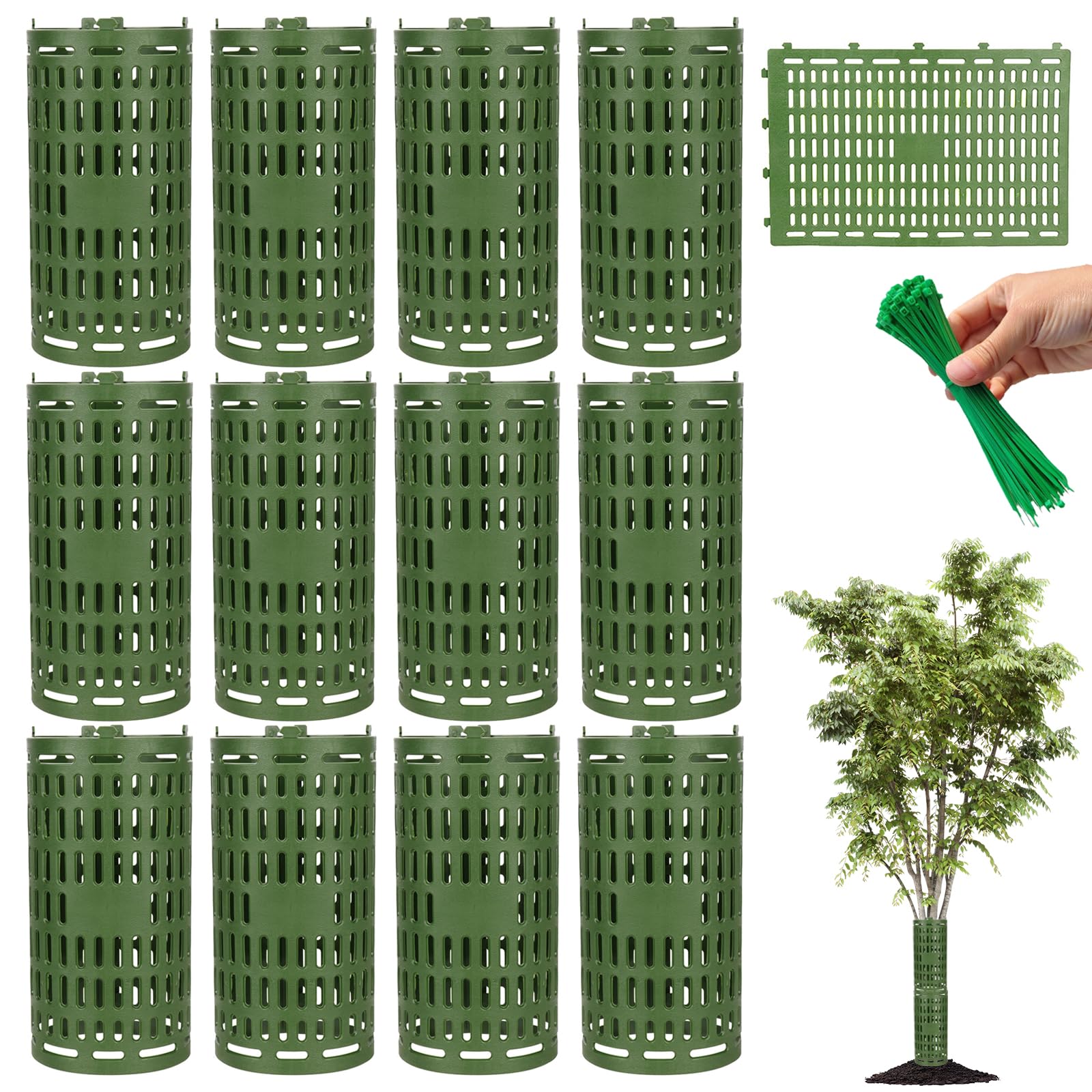 12 Pièces Protecteur de Tronc d'arbre, 37 x 25 cm Réglables en Plastique D'écorce d'arbre Protecteur Maille de Pépinière Extensible Protections de Tronc d'arbre pour Protéger Les Arbres