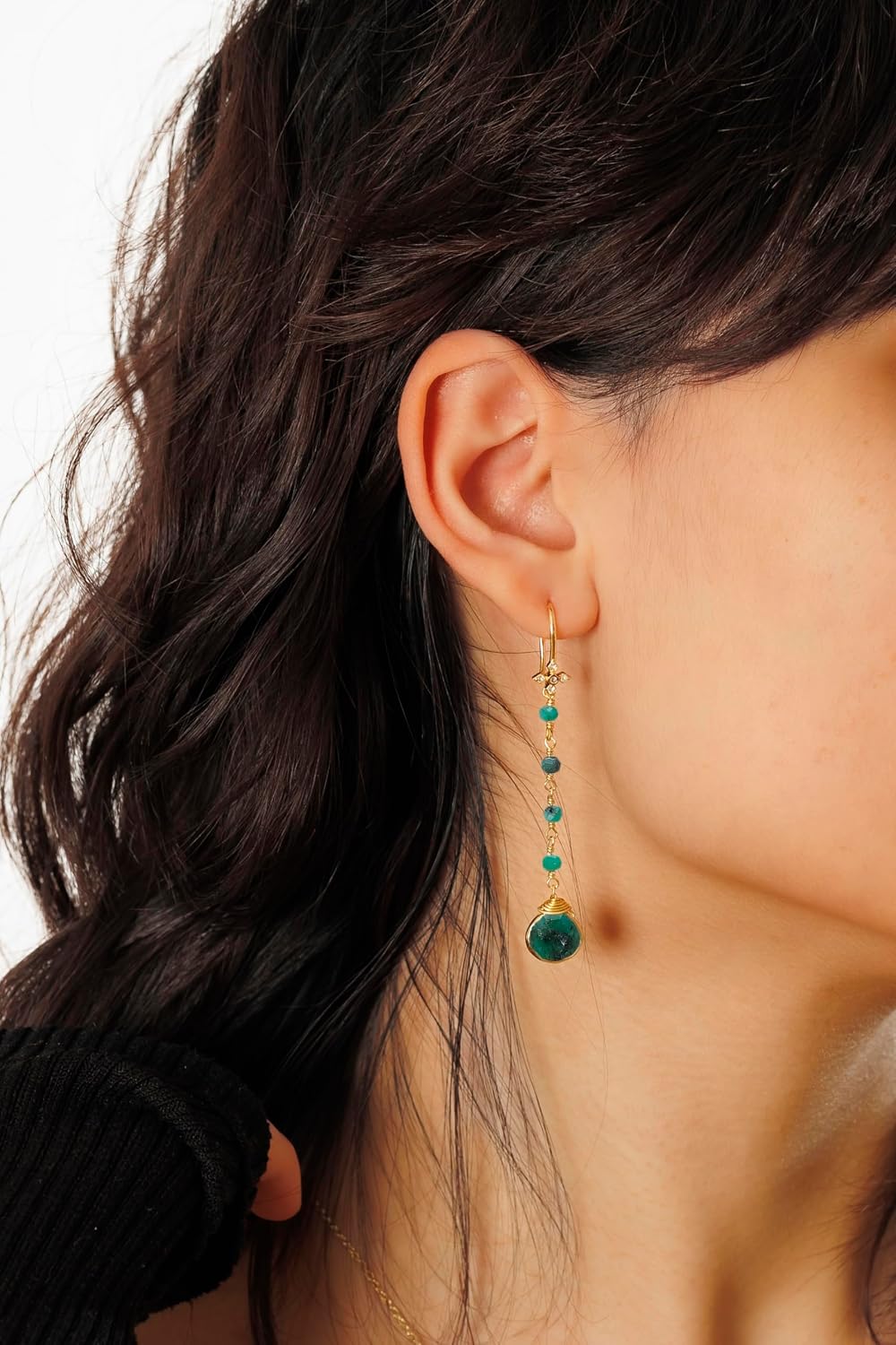 Emerald Earrings for Women in Heart Long Chain Dangle Shape - 18K Gold Vermeil, Certified 925 Sterling Silver Earring - Hypoallergenic Gold Jewelry for Women, Mothers Day Gifts