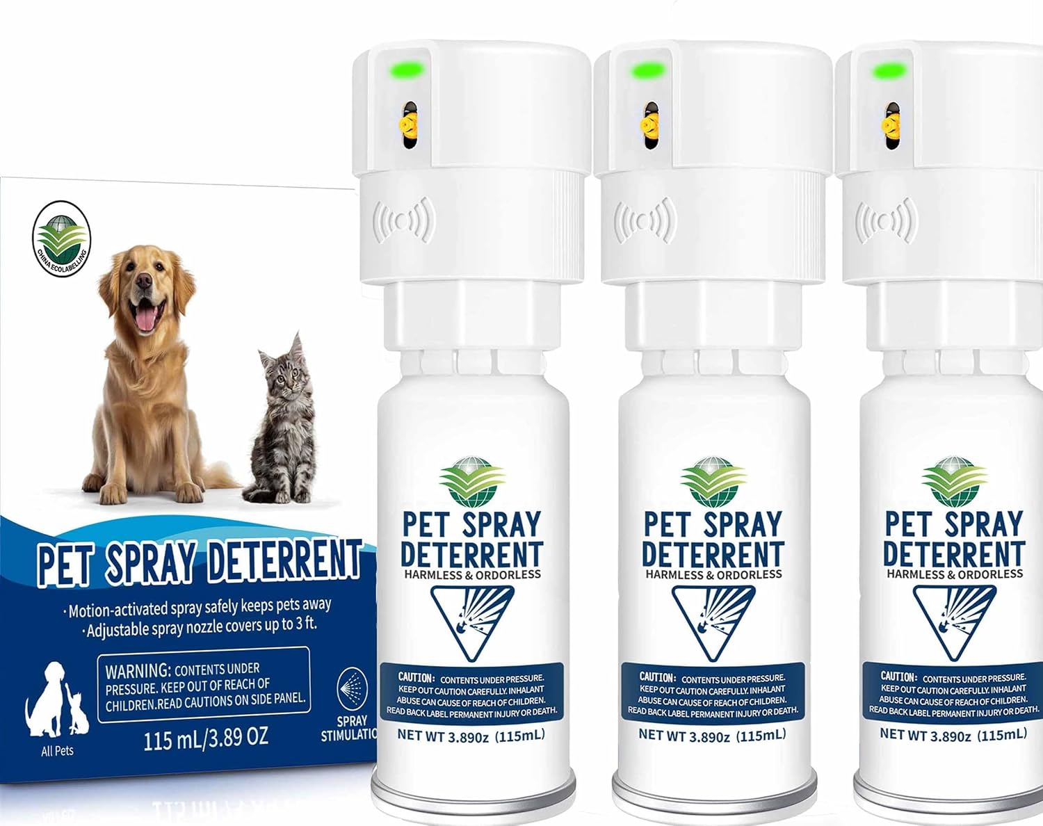 Cat Spray Deterrent System [ 3 Pack ] Cat Deterrent Spray, Motion Activated Pet Deterrent Spray System for Cats & Dogs Odorless Pet Deterrent, Senses Pets Up to 3 Feet Away, Friendly & Safe