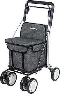 Carlett - Lett800 Comfort | Caminhador dobrável com rodas | produto médico classe I homologado, com assento, bolsa removível 29 L/15 kg, bandeja para objetos | cinzento