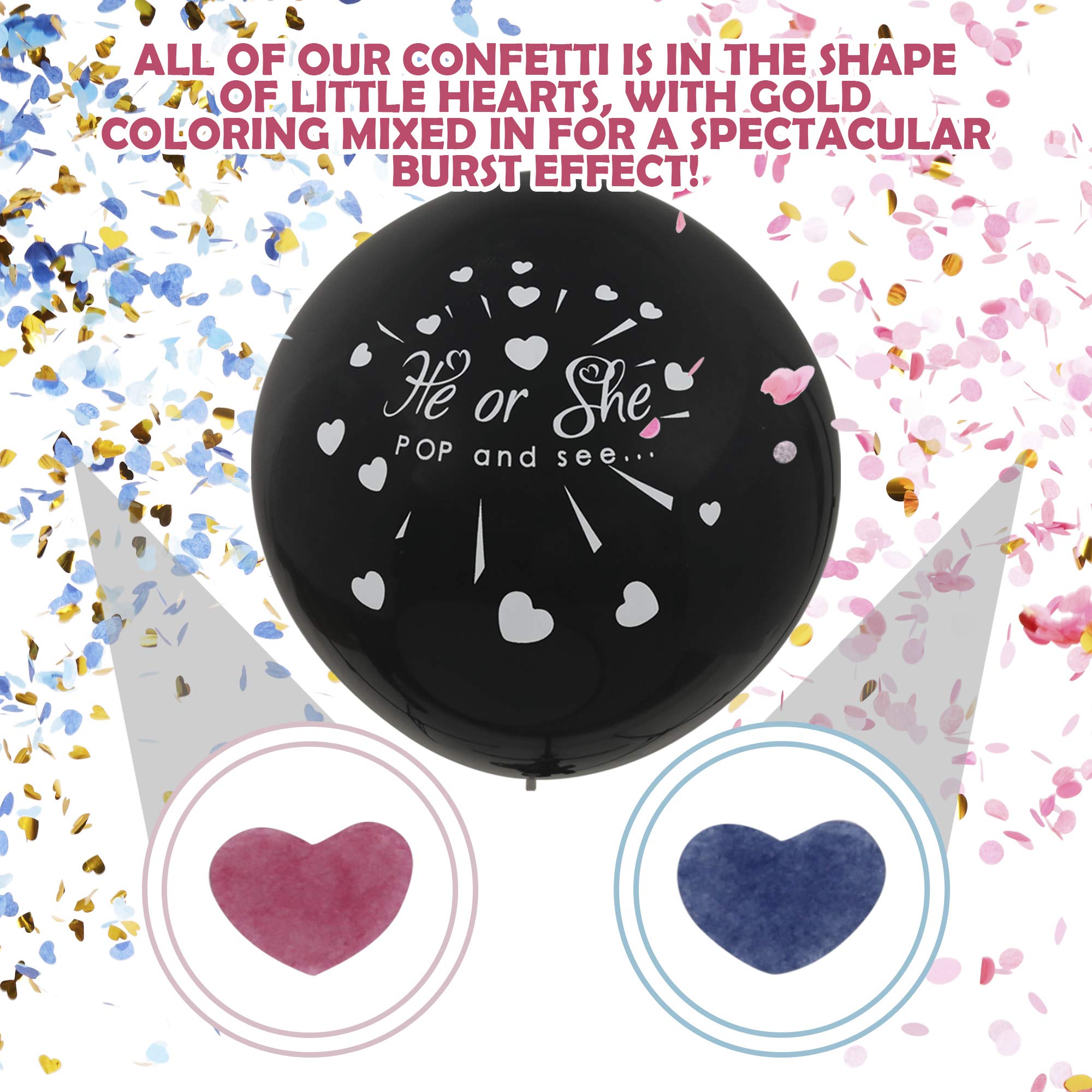36" Baby Gender Reveal Balloon with Heart shaped Confetti, Pink and