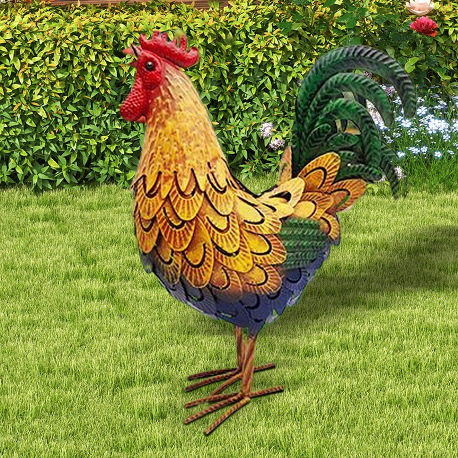 Statua del giardino di pollo, scultura di pollo in metallo Statue del gallo