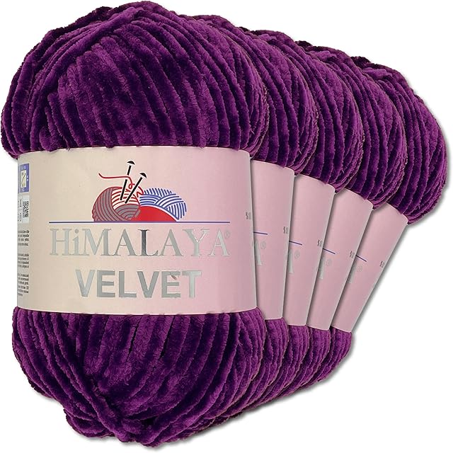Wohnkult Himalaya 5 x 100 g Velvet Dolphin Wool 40 Colours to Choose From Chenille Knitting Yarn Shiny Fleece Yarn Accessory Clothing (90028 | Purple)