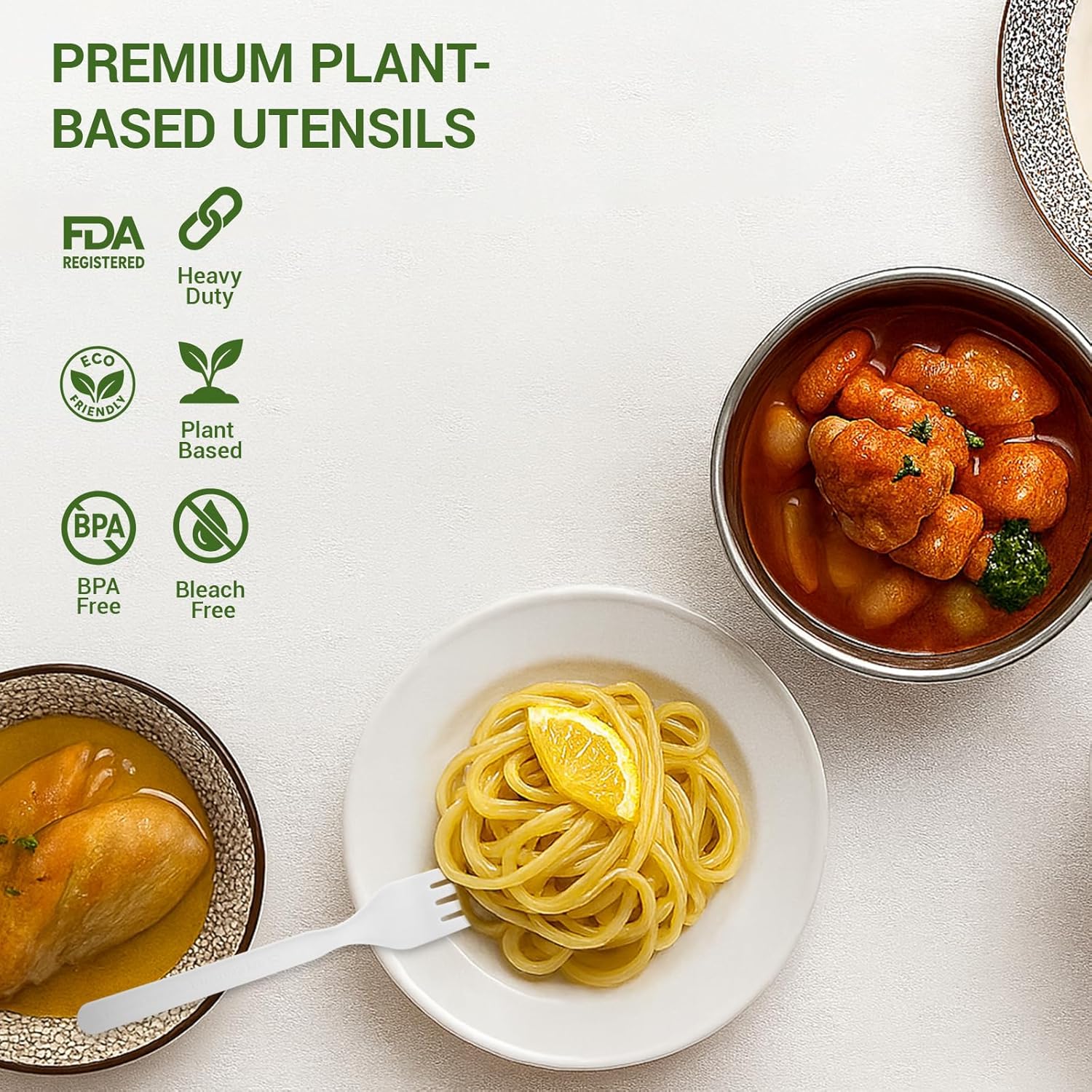 Compostable Froks [100Pcs] Heavy Duty Forks Disposable Utensils, BPA-Free, Heat Resistant, CPLA Disposable Forks, BPI Certified CPLA Disposable Cutlery for Party, Office & Picnic - Image 2