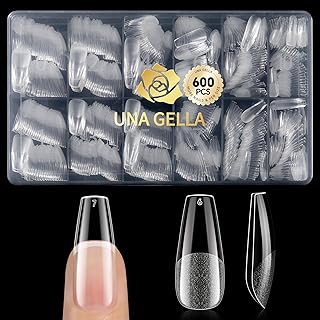 UNA GELLA Medium Coffin Nails Tips 600Pcs, Gel Nail Tips Coffin Pre Etched Press On Nails Fake Soft Gel Nail Tips For Nail Extension Ombre Stlye Art Home DIY Salon 12 Sizes