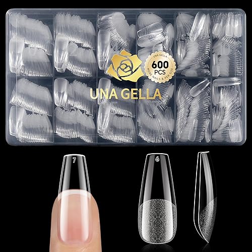 UNA GELLA Medium Coffin Nails Tips 600Pcs, Gel Nail Tips Coffin Pre Etched Press On Nails Fake Soft Gel Nail Tips For Nail Extension Ombre Stlye Art Home DIY Salon 12 Sizes - Medium Coffin