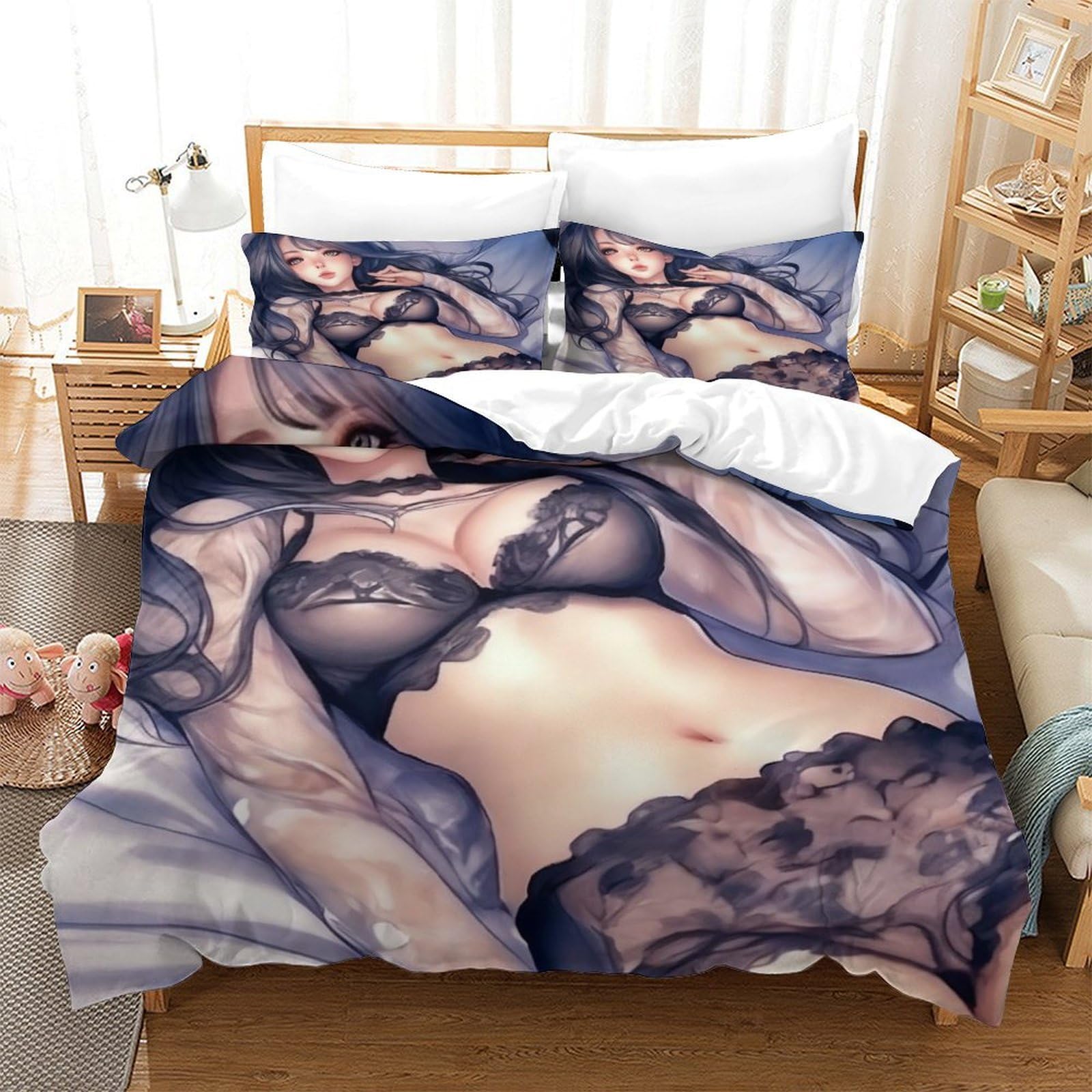 QDZHCPMYK Sexy Girl Duvet Cover Sets 3 PCS Hotel Quality Quilt Cover Bed Sets Bed Covers with Pillowcases with Zipper Closure Ultra Soft Anti Allergic Microfiber Double（200x200cm）