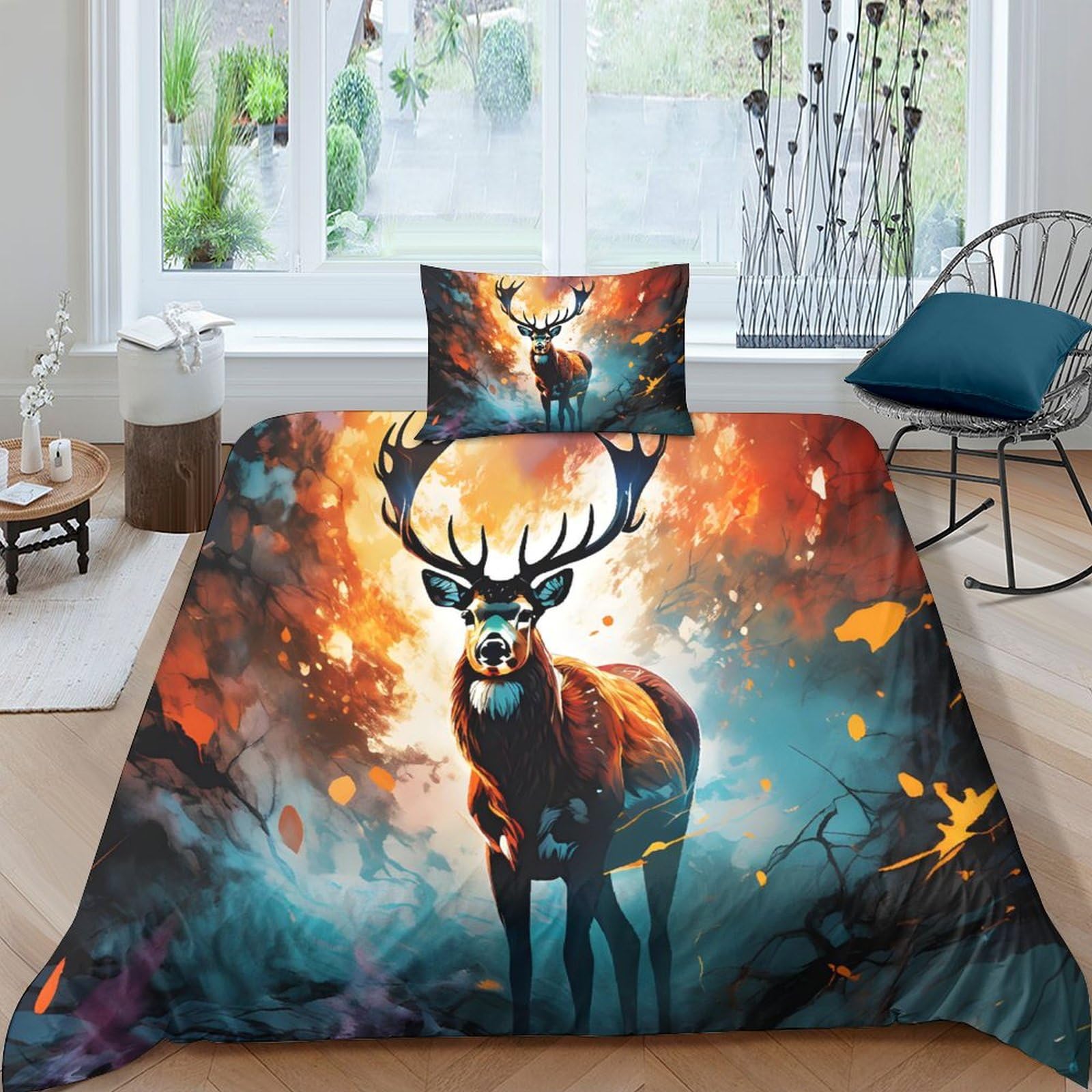 Funda nórdica de ciervo 3D impresión animales juego de cama microfibra 135x200