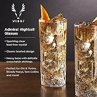Vista 2 de Vasos Highball Viski Admiral, Vasos de Cristal para Beber, Cristalería Elegante para Whisky, Vodka, Cócteles, Perfectos para Bares en Casa, Fiestas