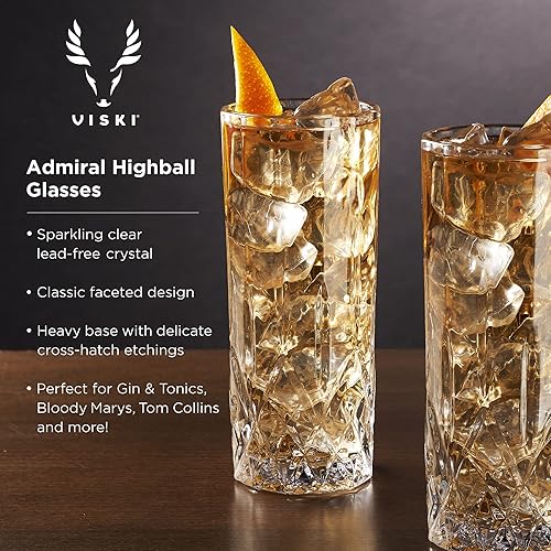 Miniatura 2 de Viski Admiral Highball - Vasos de cristal, cristalería elegante para whisky, vodka, cócteles, perfectos para bares en casa, fiestas en interiores y