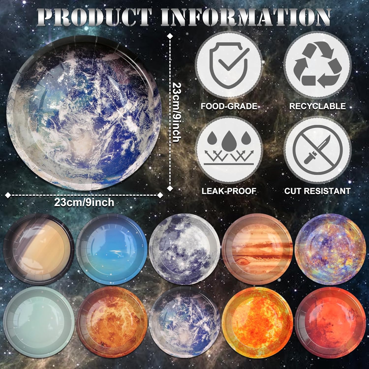 Space Theme Party Decorations - 50pcs Space Birthday Decorations Party Plates,Baby Shower Party Birthday Party Decorations,9inch image 2 of 7 B0F9NWP617