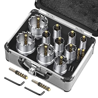 GETLITOOL TCT Hole Saw Drill Bit Set, 10 PCS Tungsten Carbide Hole Saw Kit 16-53mm with Center Drill & L-Wrench for Steel, Hard Metal, Iron, Cut Metal up to 25mm Thickness, Tools for Mens Gift