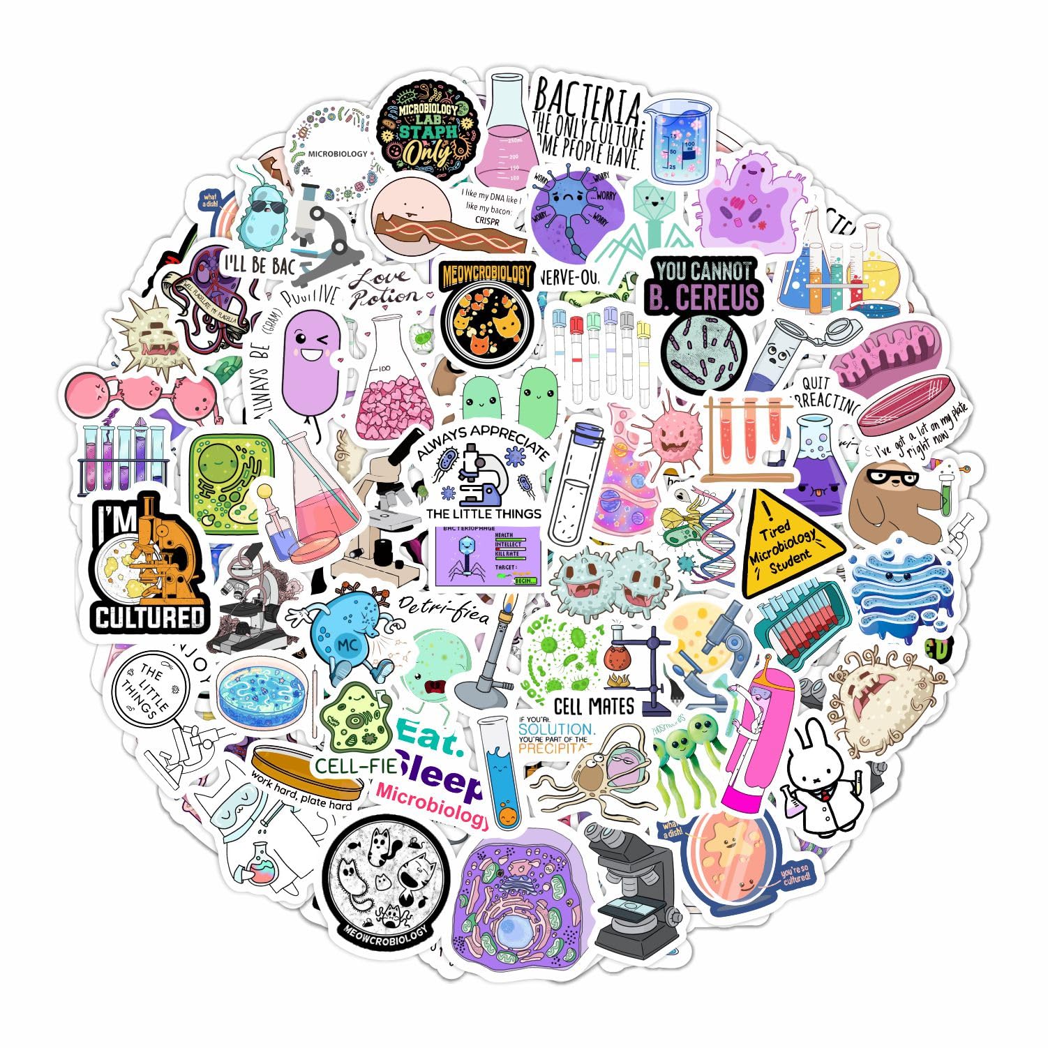 Autocollants de microbiologie BulbaCraft lot de 100 stickers vinyle imperméables pour gourde