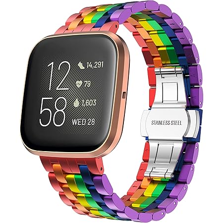 Amazon Com Gelishi Metal Band Compatible With Fitbit Versa Versa 2 Bands Women Men Colorful Aluminum Metal Band Adjustable Replacement Wristband For Fitbit Versa Lite Smartwatch Rainbow Electronics