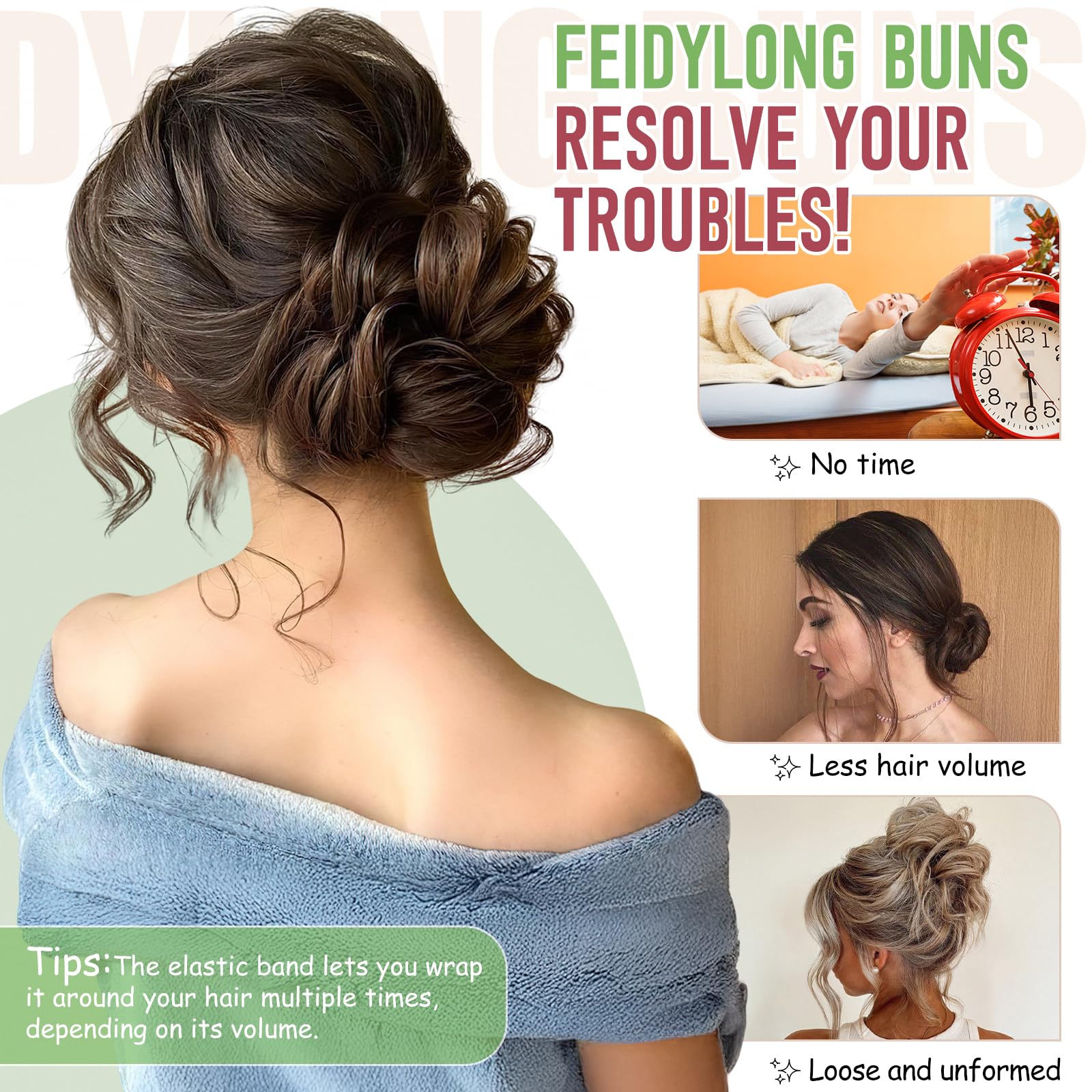 Amazon.com : FeidyLong 2 PCS Messy Bun Hair Piece Wavy Curly 