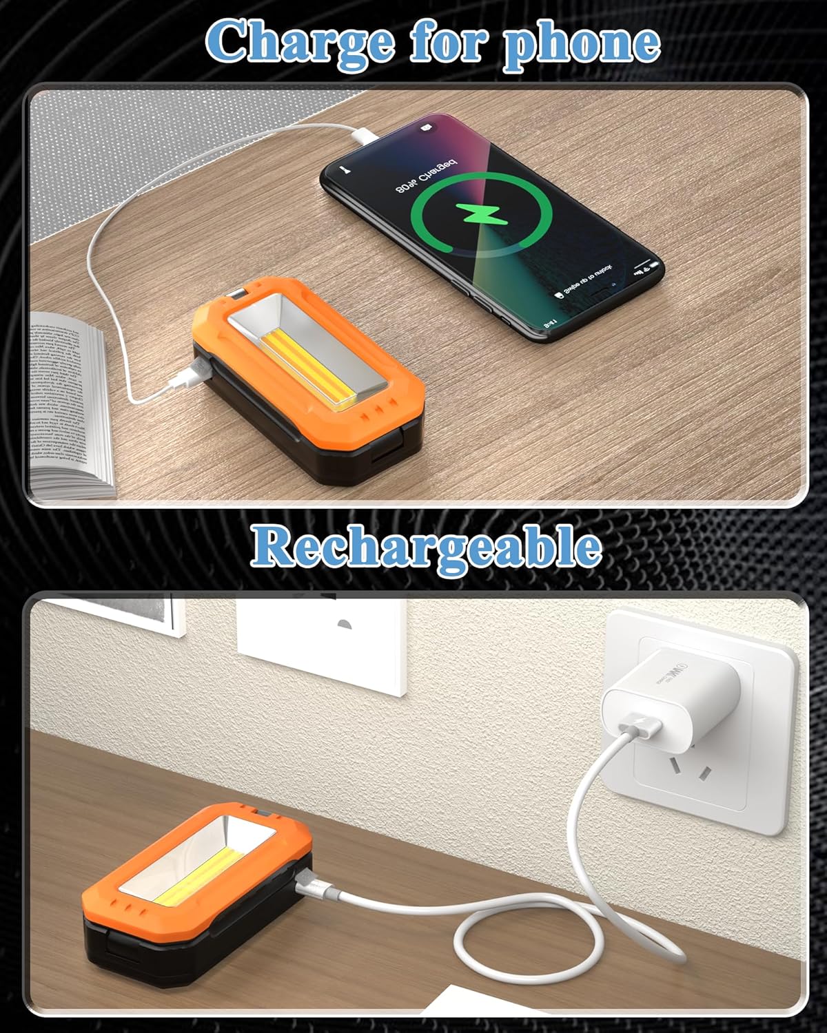 LED Work Light, Rechargeable Work Light with Magnet Base & Hanging Hook, 7000mAh Battery, Cordless Portable Work Lights, Small Bright for Car Repairing & Mechanics, Emergency, Outdoor