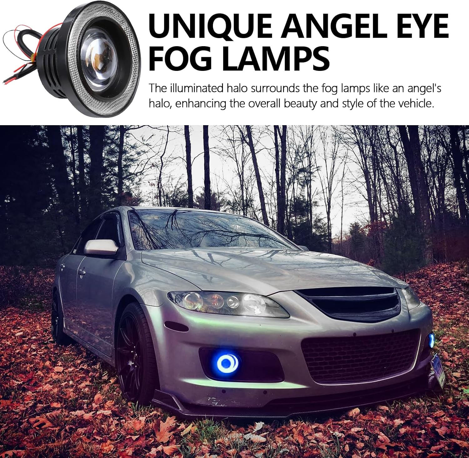 2PCS Angel Eye Halo Fog Lights for Cars, Super Bright LED Fog Lights Assembly with COB Aperture, 12V Daytime Running Light Bulb Fits Car Truck SUV, Universal Car Accessories (Blue)