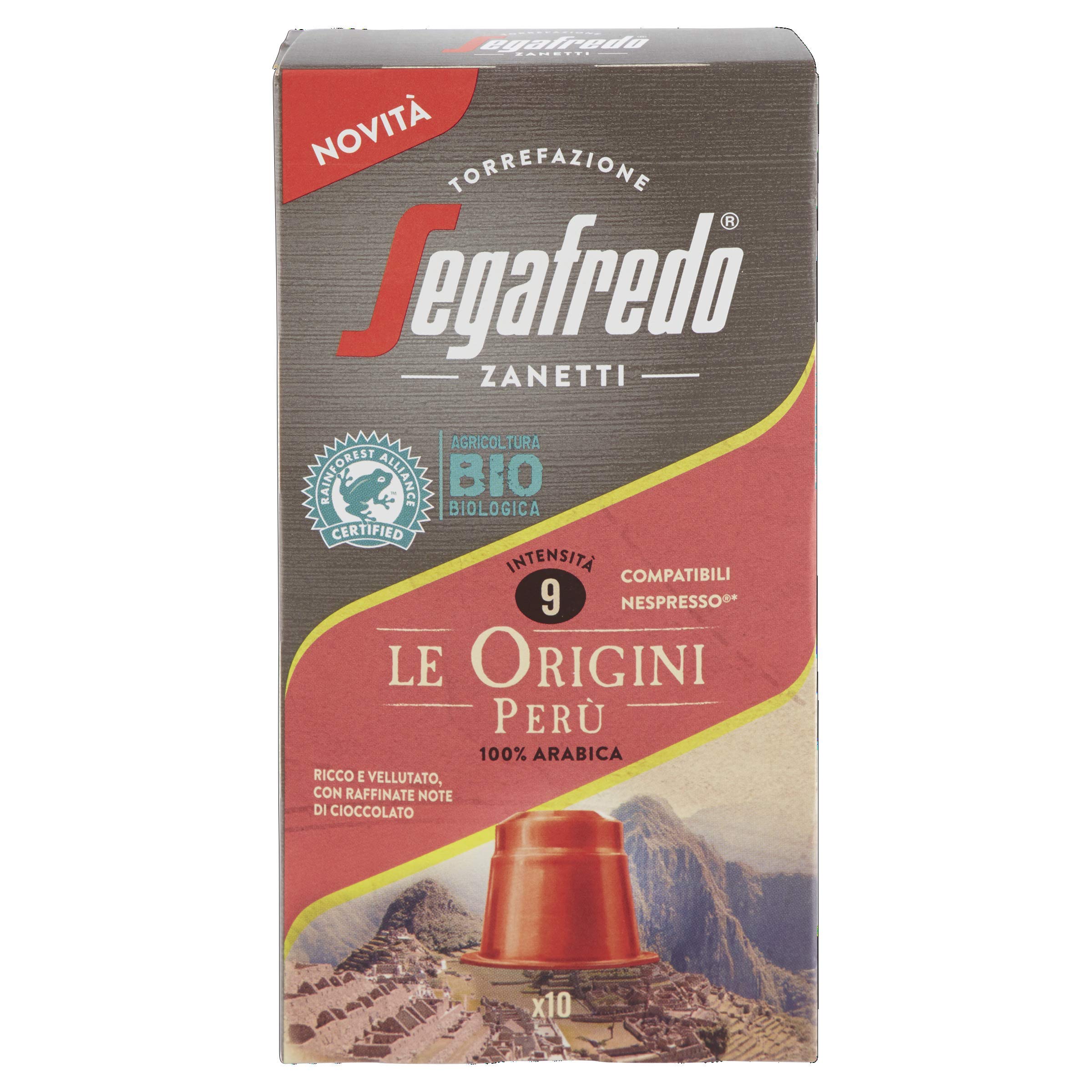 Segafredo Zanetti 10 Nespresso Compatible Capsules, Le Origini Perù Line, Rich and Velvety - 1 Pack of 10 Capsules