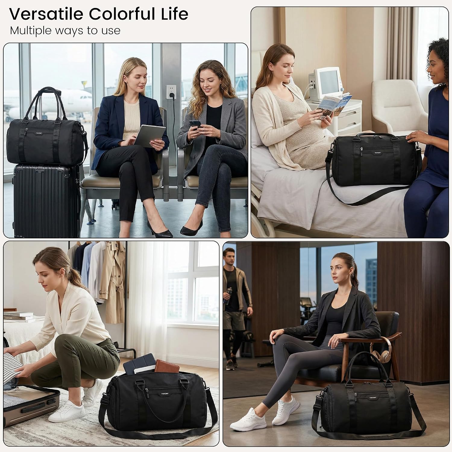 TANTOMI Travel Duffel Bag, Weekender Bags for Women with Shoe Compartment, Carry on Overnight Bag with Toiletry Bag, Gym Duffel Bag with Wet Pocket, Hospital Bags for Labor and Delivery