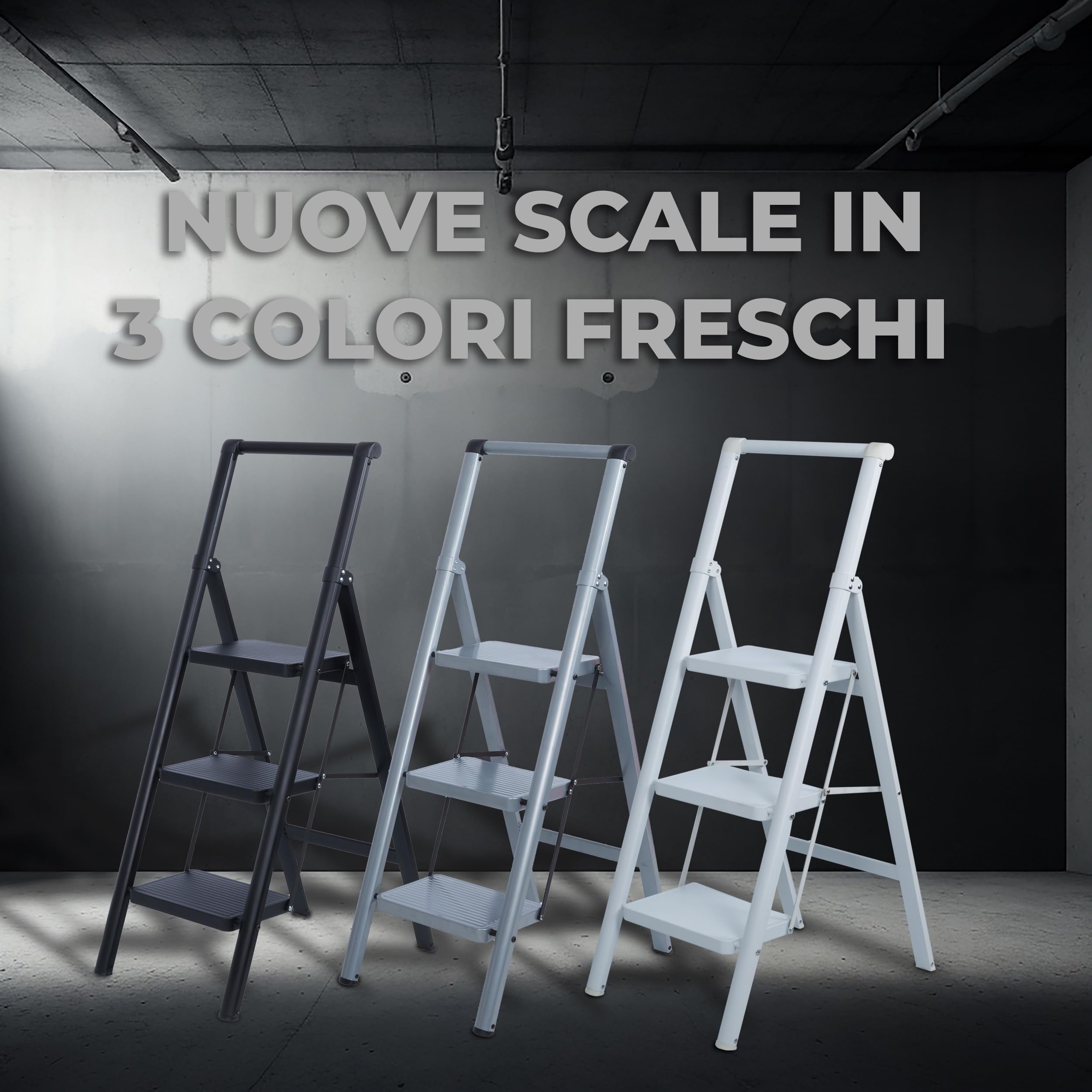 UZIRO Scaletta Pieghevole 3 Gradini in Acciaio, Scala Compatta con Gradini Larghi Antiscivolo, Facile da Riporre, per Casa, Cucina e Ufficio