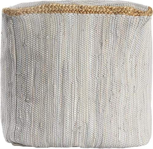 Miniatura 167 de L.R. Resources Inc LR Home Puf otomano de transición de poliéster gris/marfil para decoración del hogar | Reposapiés hecho a mano para decoración de