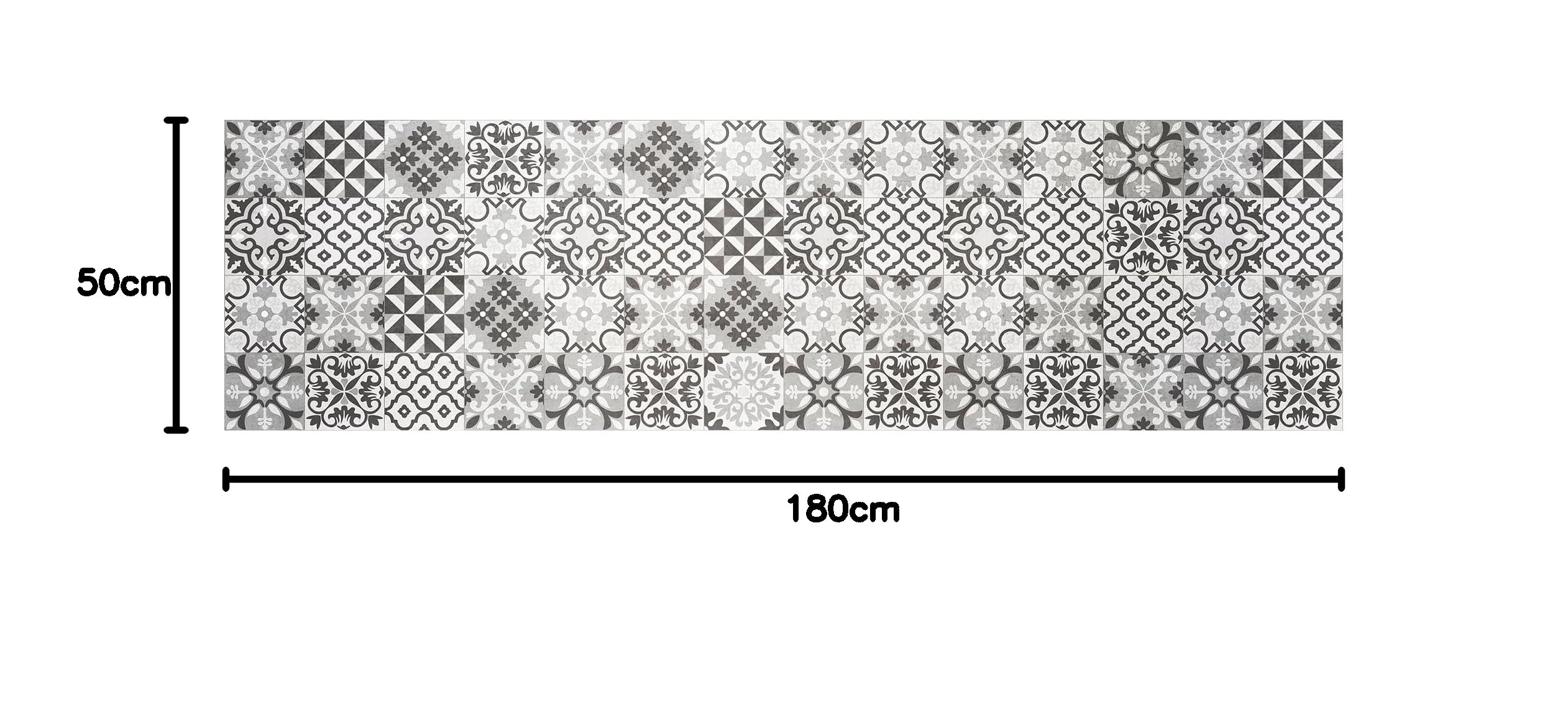 CREARREDA Tapis de Cuisine antidérapant tuiles Grises 180x50 cm Tapis de Protection de Sol en Vinyle 100% fabriqué en Italie, avec Encre Non Toxique, Ignifuge et résistant à l'eau