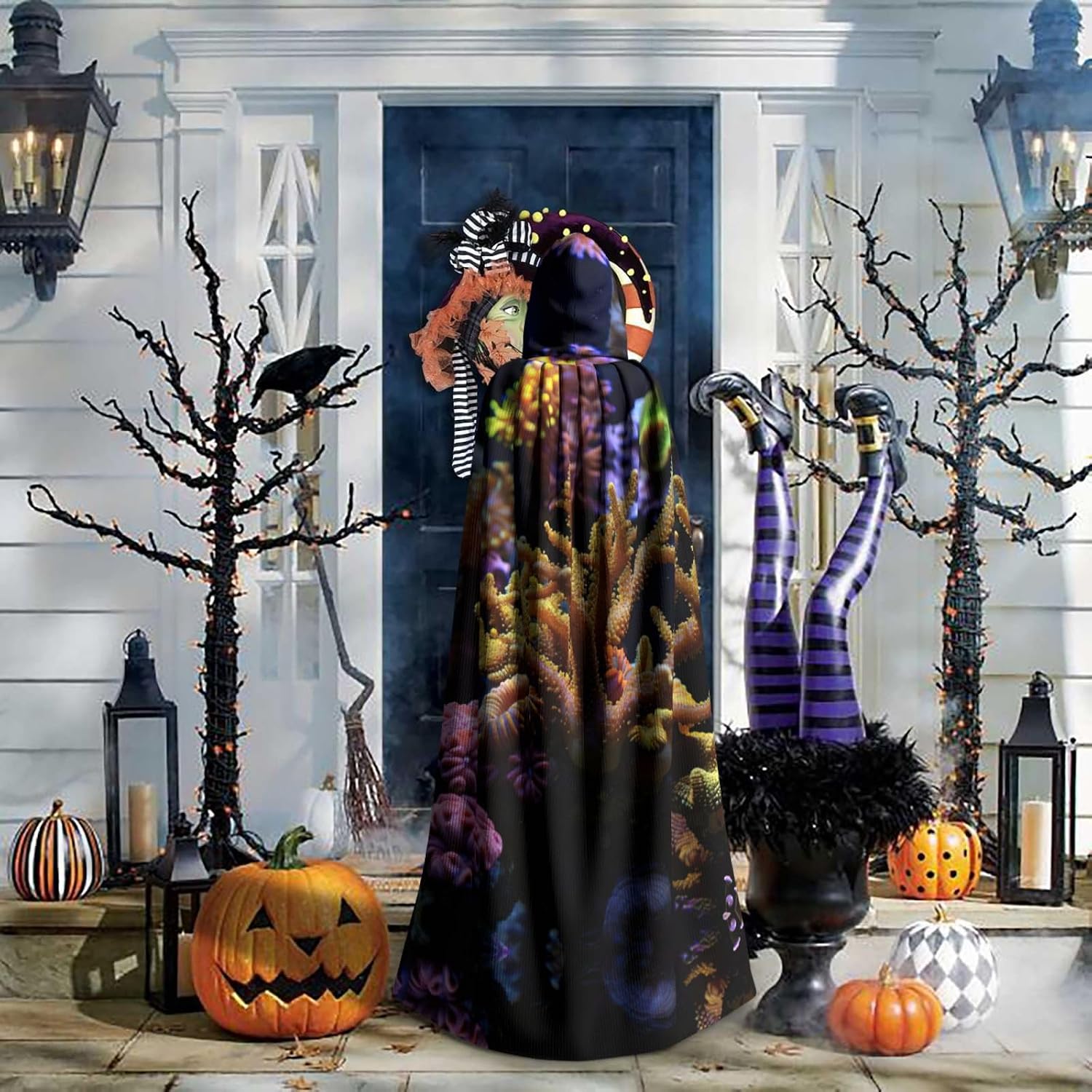 Coral Reef print Halloween hooded cape decoration cape costumes for witches, Mardi Gras, Christmas